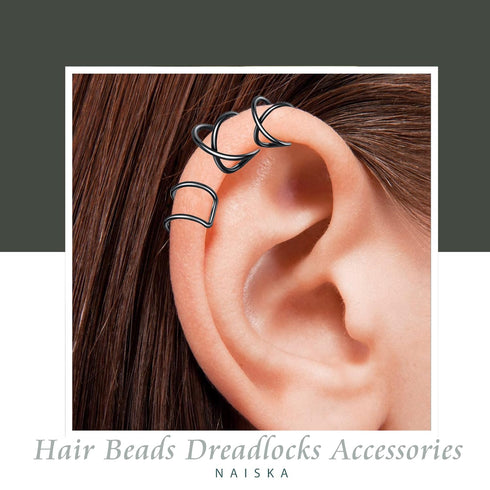 NAISKA 24PCS Black Hair Jewelry for Braids, Crystal Rhinestone Loc Dreadlock Accessories, Non-Piercing Ear Cuffs