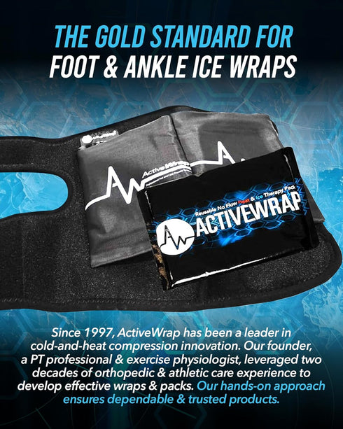 Pack 2 Activewrap Ankle Ice Wrap - Includes Reusable Ultra Flex Gel Ice Pads for Hot & Cold Compression for Foot, Heel