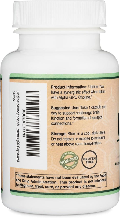 Uridine Monophosphate - Third Party Tested (Choline Enhancer, Beginner Nootropic) 300mg, 60 Capsules