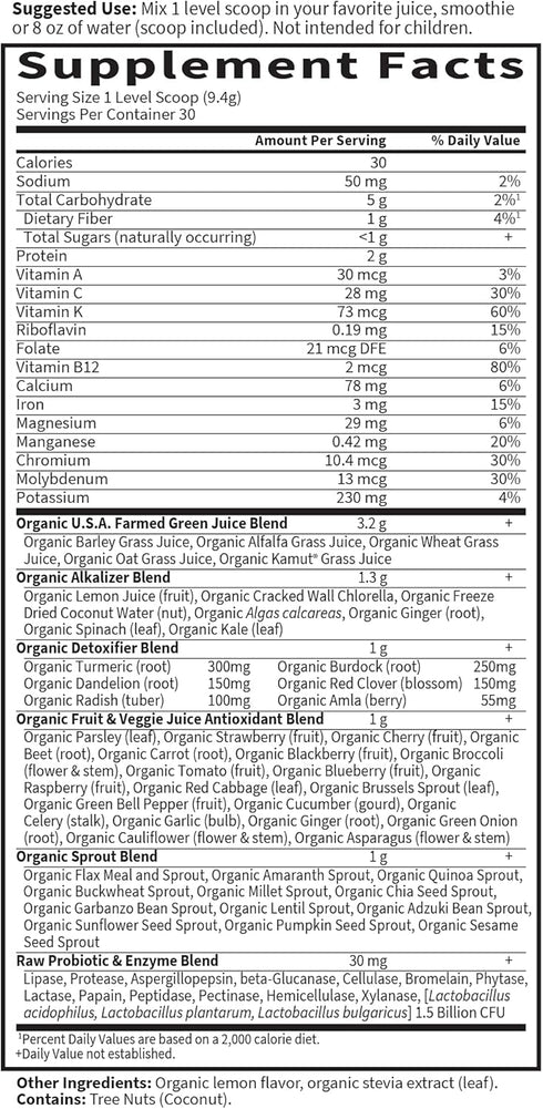 Garden of Life Raw Organic Perfect Food Alkalizer & Detoxifier, Lemon Ginger, 30 Servings