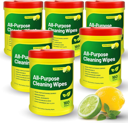 RTS Companies Inc All-Purpose Cleaning Wipes, Citrus Scent, Biodegradable, Multi-Surface, 160 Wipes (6 Pack).