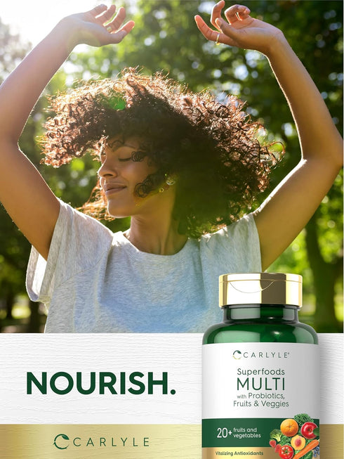 Carlyle Fruits and Veggies Supplement, 120 Count, Superfood Multivitamin with Probiotics, Made with 20 Fruits and