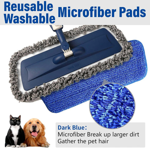 Mops for Floor Cleaning Wet Spray Mop with Refillable Spray Bottle and 3 Washable Microfiber Pads Home or Commercial Use Dry Wet Flat Mop for Hardwood Laminate Wood Ceramic, Blue