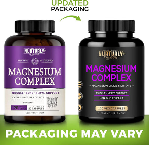 Magnesium Citrate & Oxide 500mg Complex Supplement - High Absorption for Bone Density, Muscles, Energy - 120 Vegan