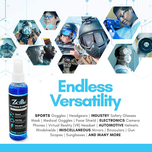 Anti-Fog 6oz Spray | Safe for all Lenses | Eye Glasses Cleaner, Goggles Anti Fog, Sunglasses Cleaner, Microfiber Cloth