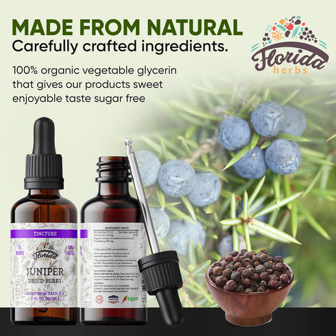 Juniper Tincture Alcohol-Free, Organic Juniper Berry Extract in Cold-Pressed Organic Vegetable Glycerin