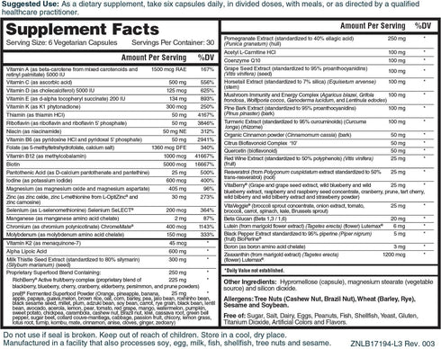 Nature's Lab Six Daily Advanced Multivitamin - Over 90 Nutrients, Minerals, Antioxidants, Herbs & Whole Foods - 180