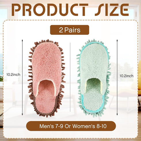 Jecery 2 Pair Microfiber Slippers, Washable Floor Cleaning Chenille Mop Slippers, Household Cleaning Tools