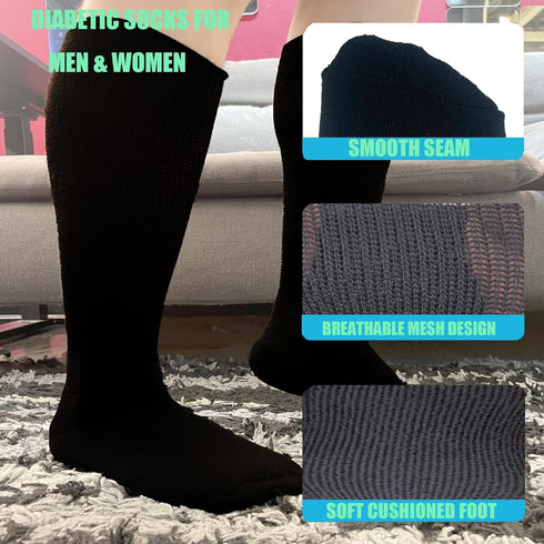 Ioryzek Bariatric Diabetic Socks for Men Women, Extra Wide Calf Non Binding Socks for Swollen Feet, Lymphedema Socks