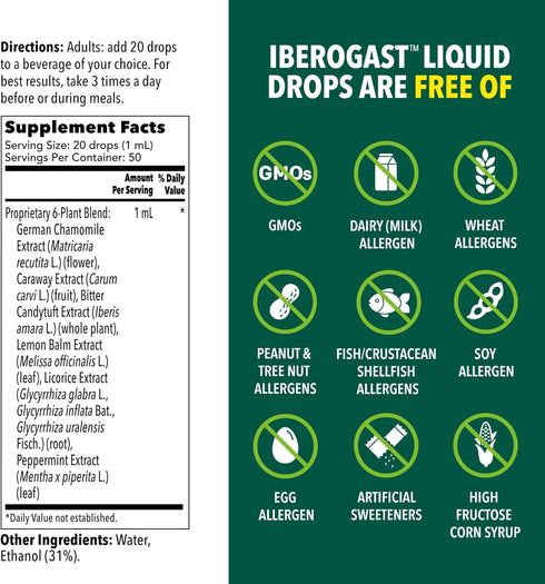 Iberogast Dual Action Digestive Relief, Daily Herbal Supplement for Gut Health and Digestive Function Support