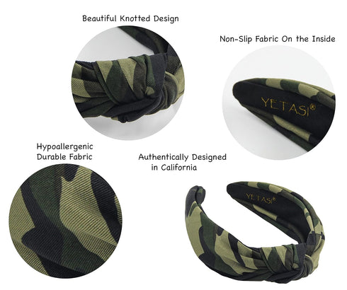 Knotted Headband for Women, Green Camo Chic Top Knot Designer Fashion Headband