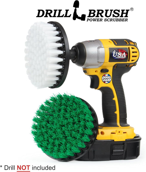 Household Cleaners - Drill Brush Soft White and Medium Green Combo Kit - Cleaning Supplies - Glass Cleaner - Scrub