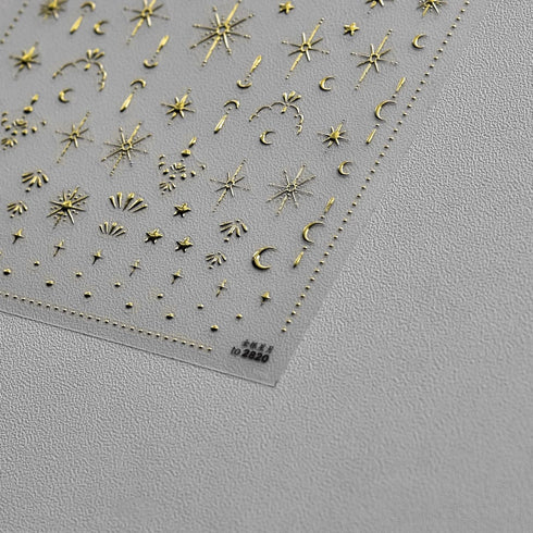 Moon Star Nail Art Stickers, 3D Gold Bronzing Self-Adhesive Nail Decals for Luxury Nail Design and DIY Nail Art Supplies