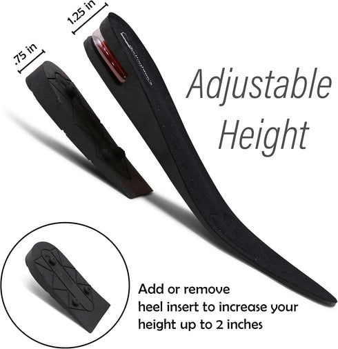 Burlingham's Height Increase Insole, Shoe Lifts for Men and Women, 2 Inch, Cushioned Heel Inserts, Black