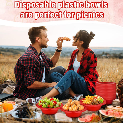 100 Pcs 12oz Red Disposable Plastic Bowls - Dessert Cups, Snack Bowls, Soup Bowls for Party Favor Picnic