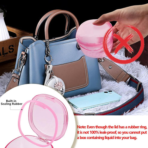 Transparent Pink Travel Denture Case with Brush, Leak Proof Denture Cleaning Container for False Teeth