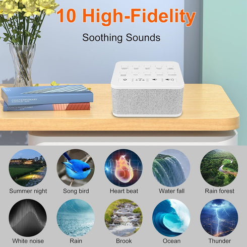 Sound Machine, White Noise Machine with 10 Natural Soothing Sounds, Volume Control 3 Timers Setting Memory Function, Sleep Machine for Baby Kids Adults & Home Office Travel