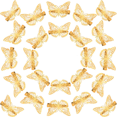 WILLBOND 24 Pieces Gold Butterfly Hair Clips, Cute Hollow Metal Hairpins, 90s Hair Accessories for Women Girls