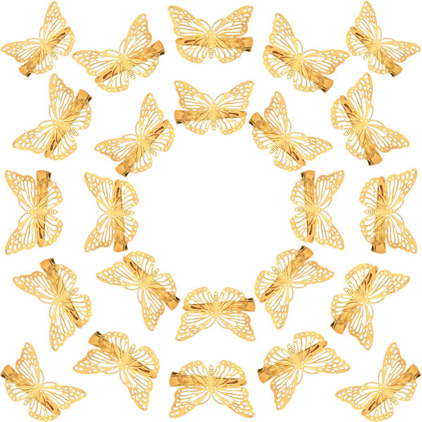 WILLBOND 24 Pieces Gold Butterfly Hair Clips, Cute Hollow Metal Hairpins, 90s Hair Accessories for Women Girls