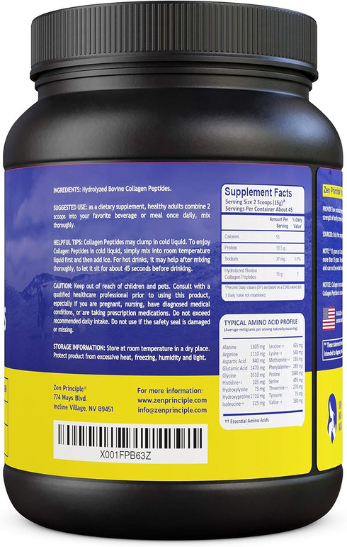 Zen Principle Grass-Fed Collagen Peptides, 1.5 lb, Hydrolyzed Protein Powder for Healthy Hair and Skin