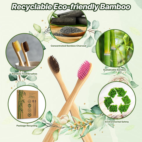 10 Color Soft Bristles Natural Bamboo Toothbrushes Set - Premium BPA Free, Eco-Friendly, Vegan, Biodegradable
