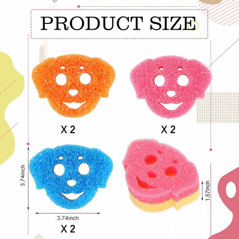 6 Pcs Dog Dual Sided Scrub Sponge Cleaning Sponges Cute Temperature Sensitive Dish Sponges for Washing Dishes Non Scratch Household Multi Use Sponges Scrubber for Kitchen, 3 Colors by FillTouch