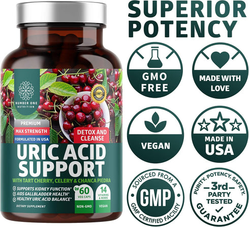 N1N Premium Uric Acid Support Supplement, All Natural Kidney Cleanse with 14X Potent Herbs, 60 Veg Caps
