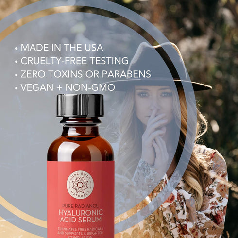 Pure Body Naturals Hyaluronic Acid Serum for Face - Non-Greasy, Age Defying, with Vitamins C & E