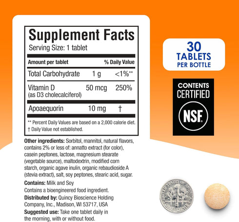 Prevagen Improves Memory - Regular Strength 10mg, 30 Chewables with Apoaequorin & Vitamin D