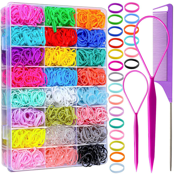 YGDZ 1500 pcs Mini Hair Rubber Bands - 24 Colors Small Hair Ties, Ponytail Holders, Colorful Accessories for Toddler,