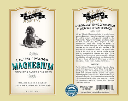 Mo' Natural 8 oz Lil' Mo Maggie Transdermal Magnesium Lotion for Kids | Zechstein Magnesium | Organic Opulent Oils