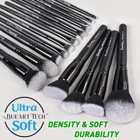 19Pcs ULTRA SOFT Black Labeled DENSE HAIR Makeup Brushes Set - Includes Large Powder and Blending Brushes