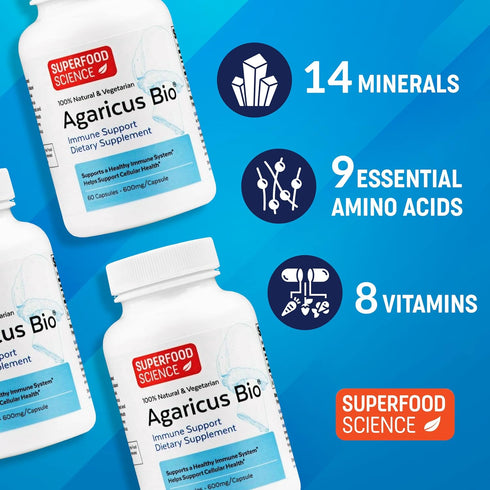 Agaricus Bio 600 mg Wellness Formula - Organic Agaricus Blazei Murill Mushroom Pills for Immune Support, 60 Caps