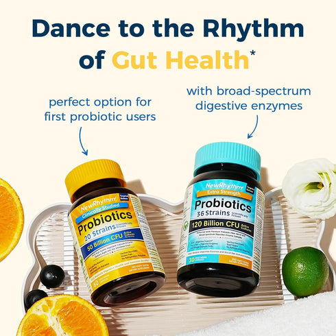 NewRhythm Probiotics 50 Billion CFU 20 Strains, 60 Veggie Capsules, Stomach Acid Resistant, Non-GMO, Gluten Free
