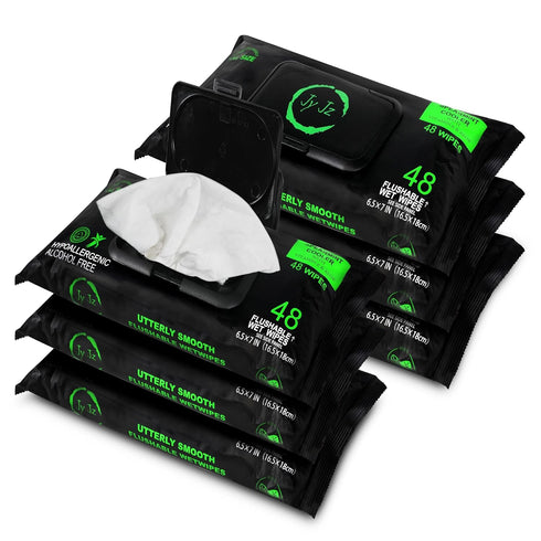 JYJZ Flushable Wet Wipes, 6 Pack (288 Wipes), New & Improved Spearmint Cooler,