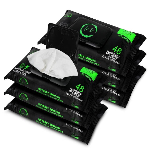 JYJZ Flushable Wet Wipes, 6 Pack (288 Wipes), New & Improved Spearmint Cooler,