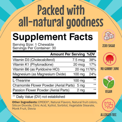 Clarity Kids Super Calm, Magnesium Chewable Vitamin for Comfort Focus and Relaxation, 30 Piece