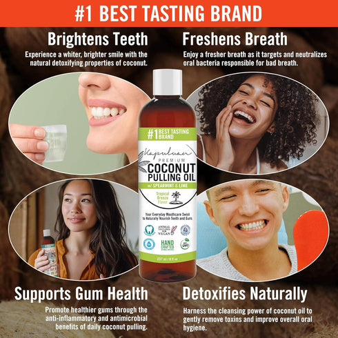 Coconut Pulling Oil for Teeth and Gums Mouthwash, 100% Pure and Natural, Non-GMO, Ayuverdic – Refreshing Spearmint and Lime Essential Oils