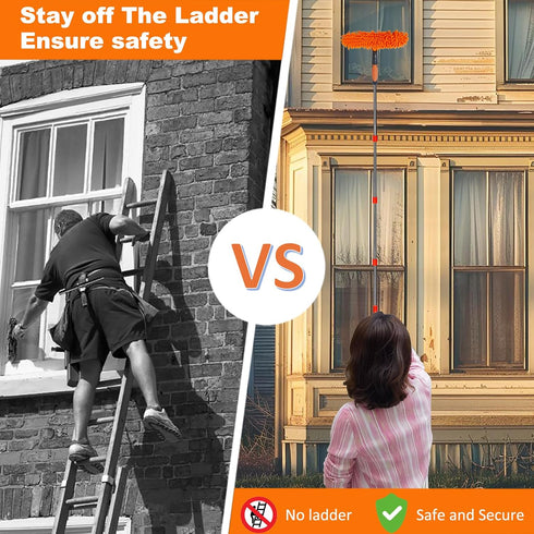20+ Feet Reach Window Washing Squeegee & Duster with 3-14 ft Extension Pole, Indoor Outdoor Window Cleaning Tool