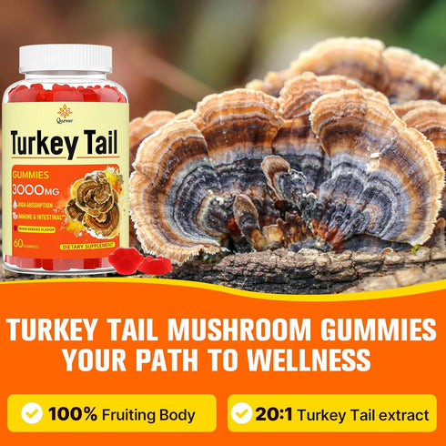 Qazwer (100% 40% Gummies Immune 60ct Turkey Tail Mushroom, Turkey Tail Fruiting Body, Beta Glucans) add Black Pepper