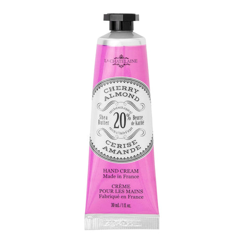 La Chatelaine 20% Shea Butter Hand Cream, Travel Size, Organic Argan Oil, Non-Greasy, 1 oz/30ml (Cherry Almond)