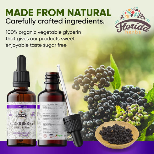 Organic Black Elderberry Extract Syrup for Immune Support, Non-GMO in Cold-Pressed Vegetable Glycerin, 2 Fl Oz