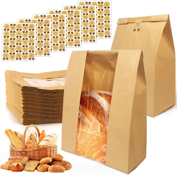 WNSIRVY 130 Pack Large Bread Bags for Homemade Sourdough Bread - Kraft Paper