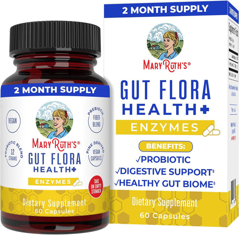 MaryRuth Organics Gut Flora Health+ Enzymes, 60 Capsules for Digestive Support & Healthy Gut Biome