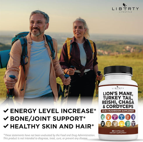 Lions Mane 3000mg 20in1 Mushroom Supplement - 2 Pack - with Turkey Tail 2000mg, Reishi 1000mg, Cordyceps, Chaga,
