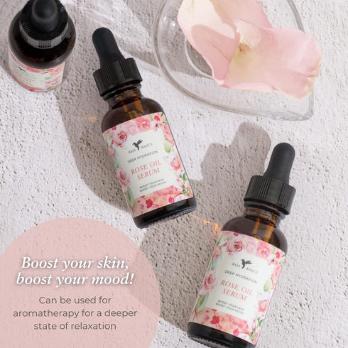 Rose Oil for Face, Essential Oil Serum for Skin, Hair and Nails, Unrefined Moisturizer, 1 oz