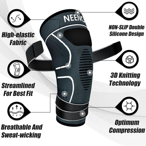 NEENCA Knee Braces for Pain Relief - 2 Pack Compression Sleeves with Adjustable Straps for Sports and Joint Pain
