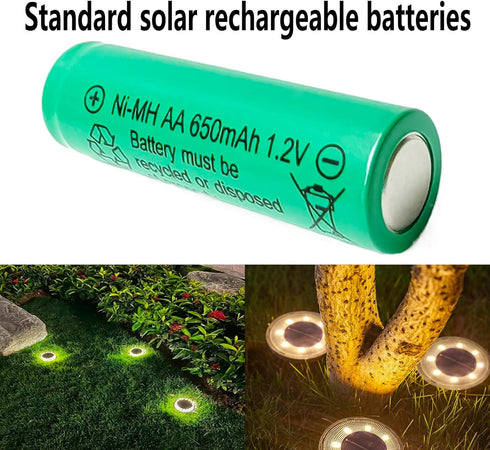 12 Counts AA 650mAh NiMH Rechargeable Batteries, 1.2V Double A Battery for Solar Lawn Light
