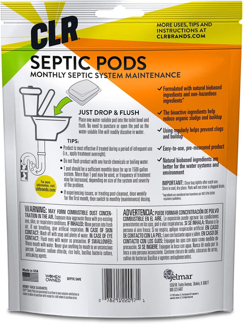 CLR Septic System Treatment Pods, Hassle-Free, Easy to Flush, Dissolvable, Biobased Ingredients, Helps Prevent Clogs
