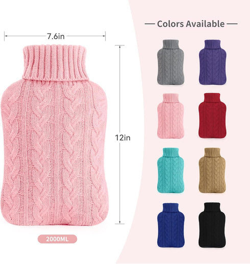 samply Hot Water Bottle with Knitted Cover, 2L for Hot and Cold Compress, Ideal for Pain Relief, Pink